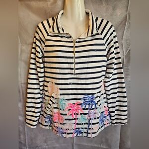 Lilly Pulitzer Striped Half Zip Pullover Palm Tree Print Small